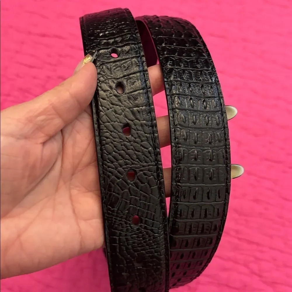 Black Crocodile Pattern  leather Belt, L 48 inch